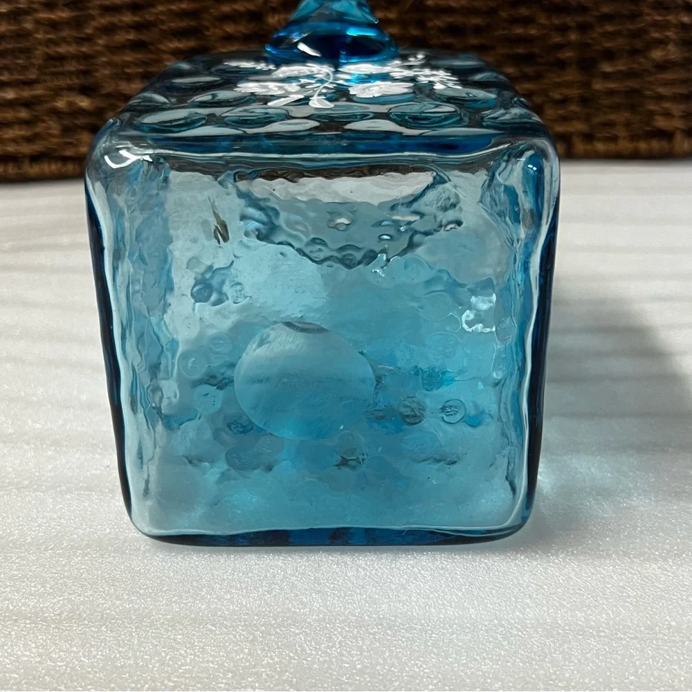 Vintage Victorian Blue Art Glass Enameled Hand-Painted Pitcher